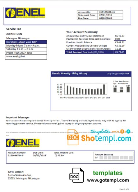 Nicaragua Nicaraguan Electricity Company Enel Electricity Utility Bill