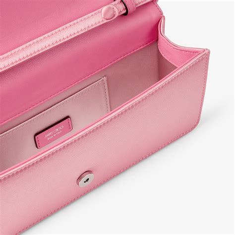 Diamond Chain Top Handle Candy Pink Satin Top Handle Bag With Diamond