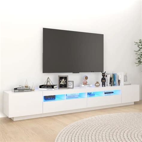 Top Meuble tv JILI Table TV Moderne avec lumières LED Blanc