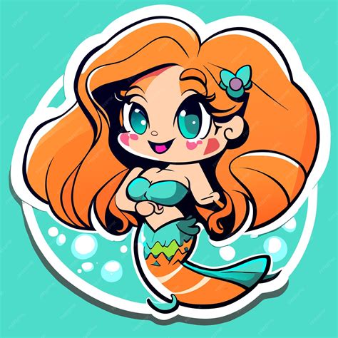 Linda Princesa Sereia Menina Chibi Kawaii Mão Desenhada Desenho Animado