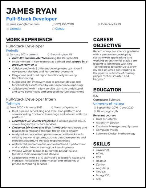 Entry Level Full Stack Developer Resume Examples