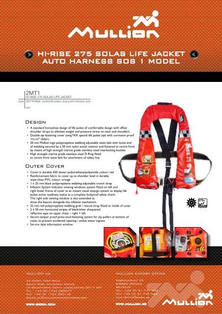 Hi Rise 275 Solas Life Jacket Auto Harness Sos 1 Arco