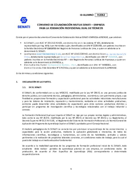 Doc Id Alumno 713062 Convenio De ColaboraciÓn Mutua Senati Empresa