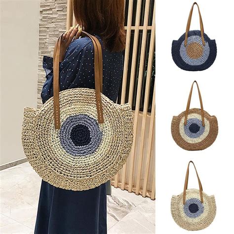 Round Straw Bag Straw Bags Straw Tote Woven Beach Bags Woven Bag