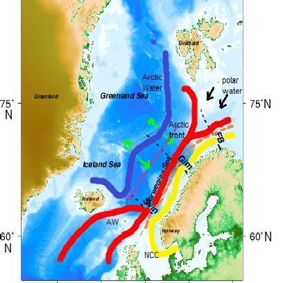 Map of the Nordic seas illustrating the Norwegian Sea with three ...