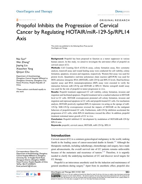 Pdf Propofol Inhibits The Progression Of Cervical Cancer By