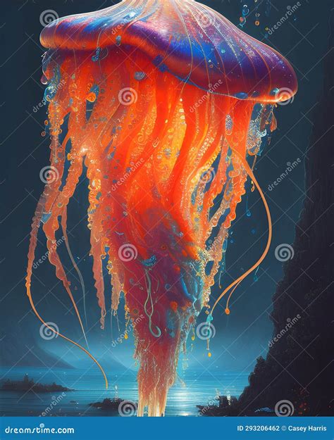 Jellyfish in Ocean depths stock illustration. Illustration of organ
