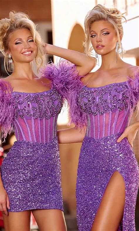 Portia And Scarlett Ps23731c Feathered Corset Homecoming Dress