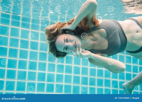 Beautiful Woman Posing Underwater In Bikini Stock Image Image Of