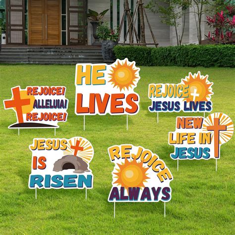 Doublefill 6 Pieces Happy Easter He Is Risen Yard Sign 13