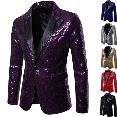 Shiny Gold Sequin Glitter Blazer Jacket Men Costume Homme