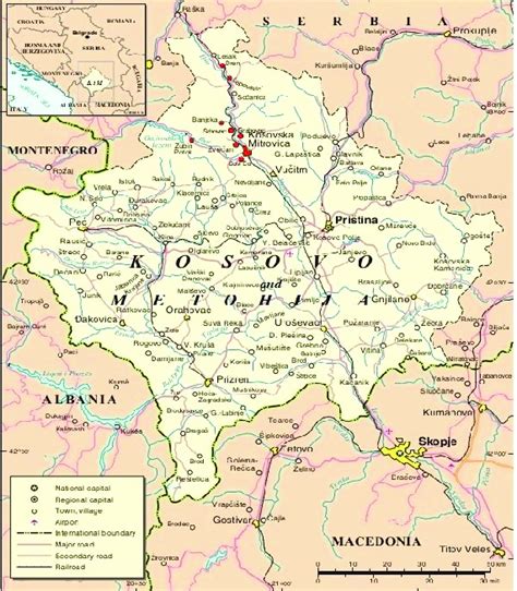 The map of Kosovo and Metohija with researched locations. | Download ...