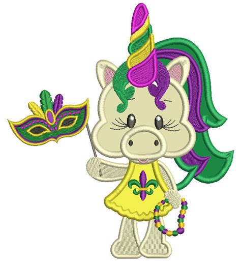 Mardi Gras Unicorn Applique Machine Embroidery Design Digitized Patter – Embroiderymonkey