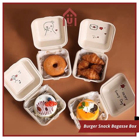 Jual UNISO BAGASSE BURGER BOX MINI KOREAN BENTO CAKE BOX KOTAK BURGER