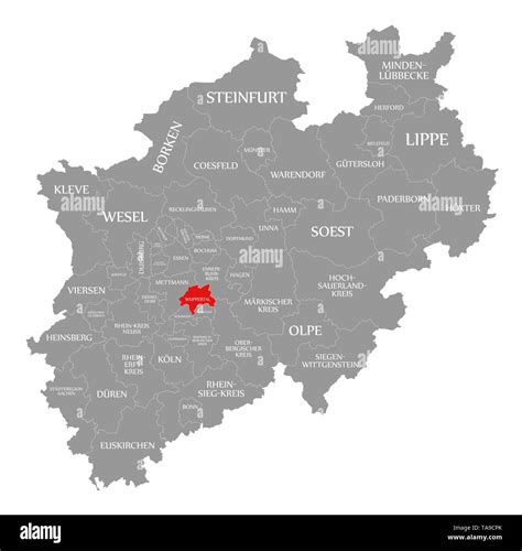 Wuppertal Red Highlighted In Map Of North Rhine Westphalia DE Stock