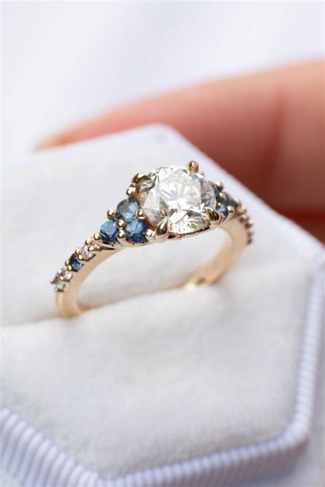 Natural Damond And Sapphire Engagement Ringfloral Engagement Ring