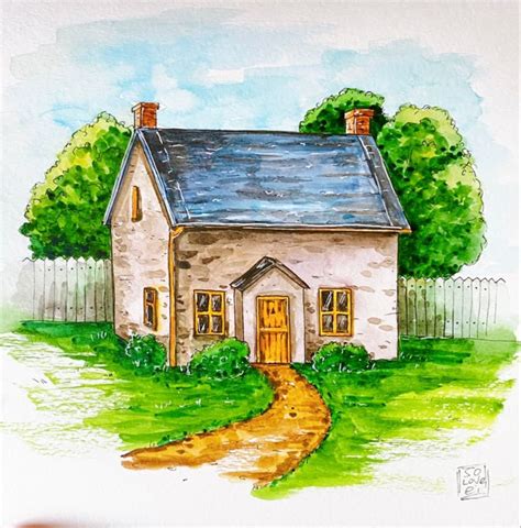 Сельский домик. Акварельный скетч | Пейзажи, Рисунки дома, Живописные ...