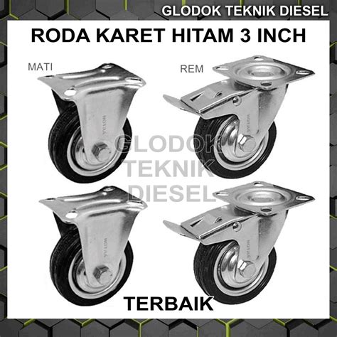 Jual Roda Karet Etalase Trolley Troli 3 INCH 2 Rem Hidup 2 Mati