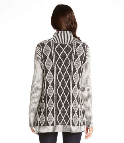 Karen Kane 4l89607 Black Gray Cable Knit Big Collar Cardy Sweater W