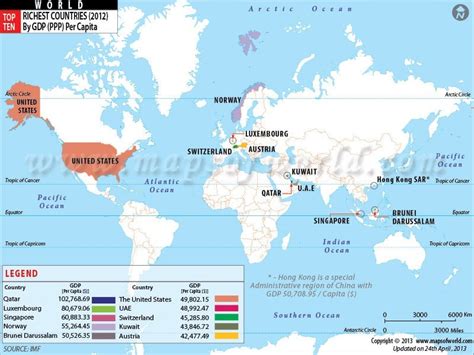 Map Of The Top 10 Richest Countries In The World By Gdp Per Capita 800