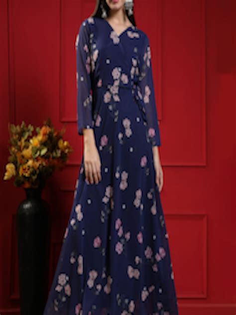 Buy Kalini Floral Printed Fit And Flared Angrakha Style Maxi Dress