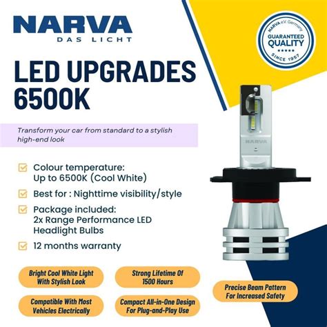 NARVA Germany H4 Range Performance LED Headlight Bulb Set (12V/24V/24W ...