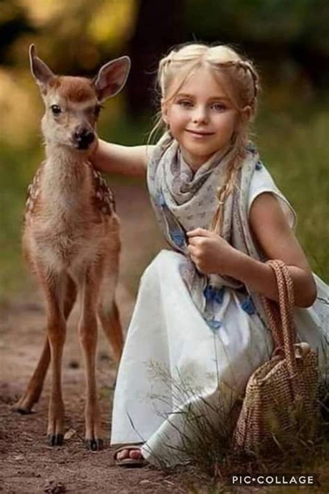 Beautiful Girl With Baby Deer Animals For Kids Animals And Pets