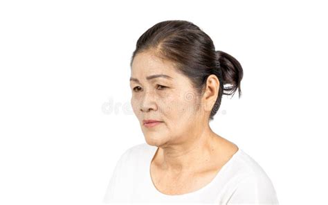 Elderly Asian Woman Portrait 60 70 Years Old Isolated On White