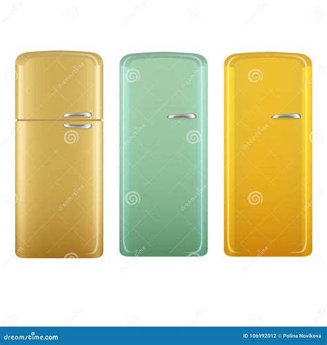Realistic Retro Style Kitchen Refrigerators Set. Beige, Green And