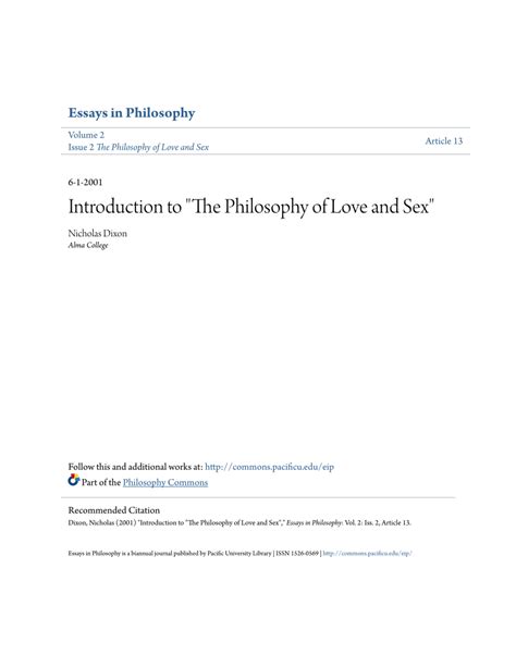 PDF Introduction To The Philosophy Of Love And Sex