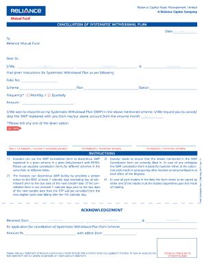 Reliance Swp Cancellation Form Fill Online Printable Fillable