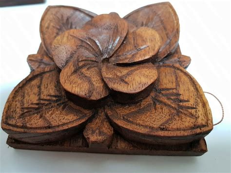 Frangipani Hard Wood Carved Wall Hanging Decor Art Bali Balinese