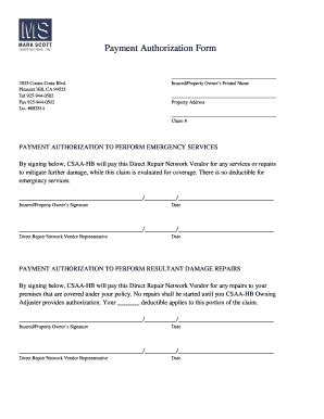 Fillable Online Payment Authorization Form Mark Scott Construction