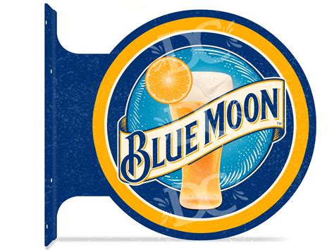 Blue Moon Beer Themed Double Sided Metal Flange Sign Redeye Laserworks