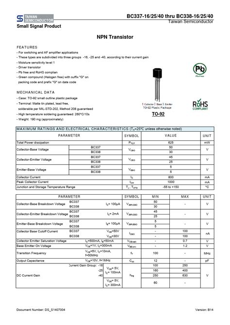 Bc Transistor Pinout Datasheet Equivalent Circuit Off