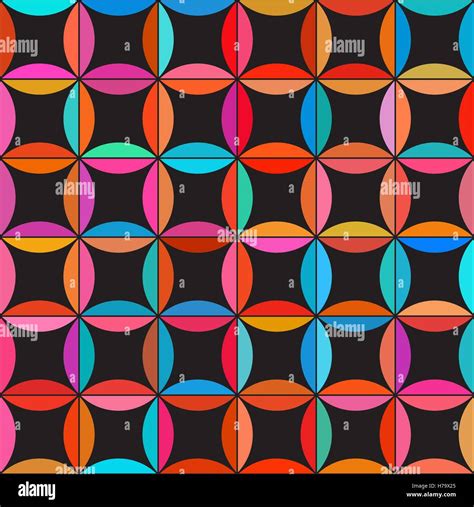 Vector Seamless Colorful Circle Star Quilt Tiling Pattern On Dark