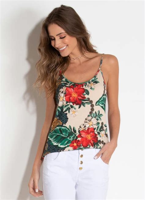 Blusa Floral Verde De Alças Soltinha Quintess