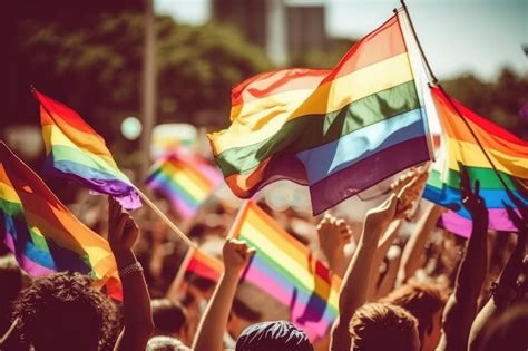 Ia gerou bandeiras de arco íris da comunidade lgbt ao vento na rua da