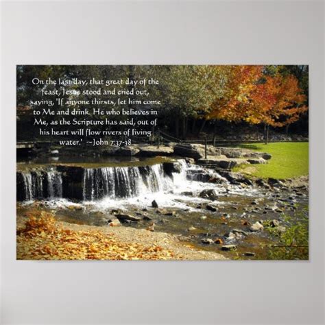 Autumn Waterfall Scene John 737 Bible Verse Poster Zazzle