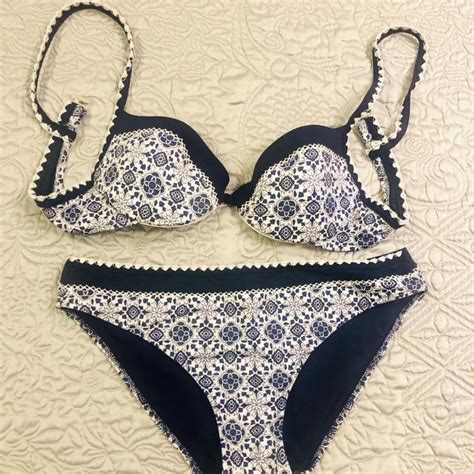 Costume Bikini Mc Saint Barth Blu E Bianco Con Depop