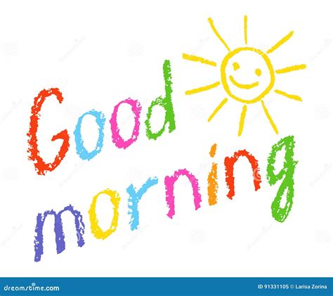 Good Morning Crayon Chalk Hand Lettering Handmade With Smiling Sun