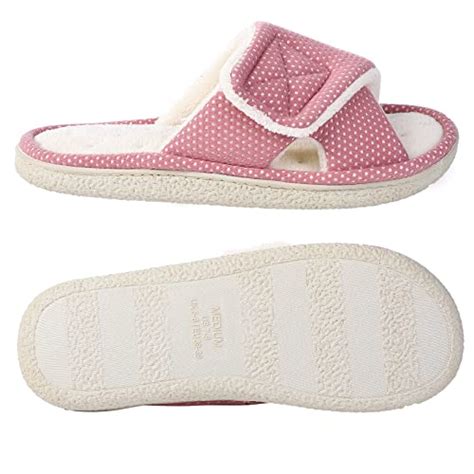 Women's Adjustable Arch Support House Slippers Plush Open Toe Velcro ...