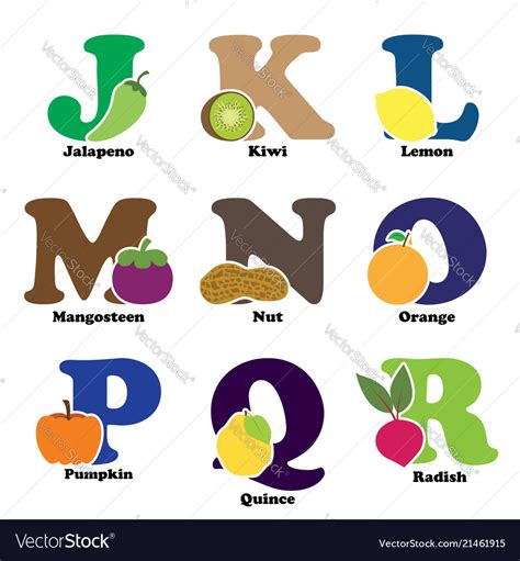 Fruit And Vegetable Alphabet Royalty Free Vector Image