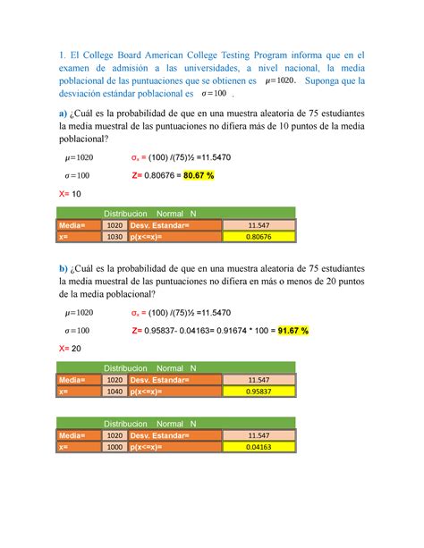 Problemario 1°er Parcial Estadistica Inferencial 1 El College Board American College Testing