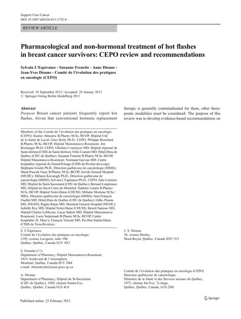 PDF Pharmacological And Non Hormonal Treatment Of Hot Flashes In Breast Cancer Survivors CEPO