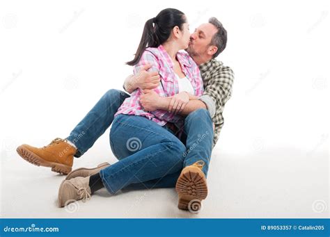 Lovers Man And Woman Hugging On The Floor Stock Image Image Of