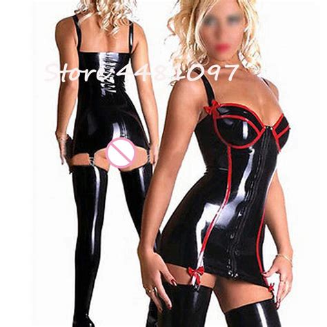 Aliexpress Buy Sexy Latex Rubber Erotic Lingerie Sets Sexy Latex Top With Garter Leggings
