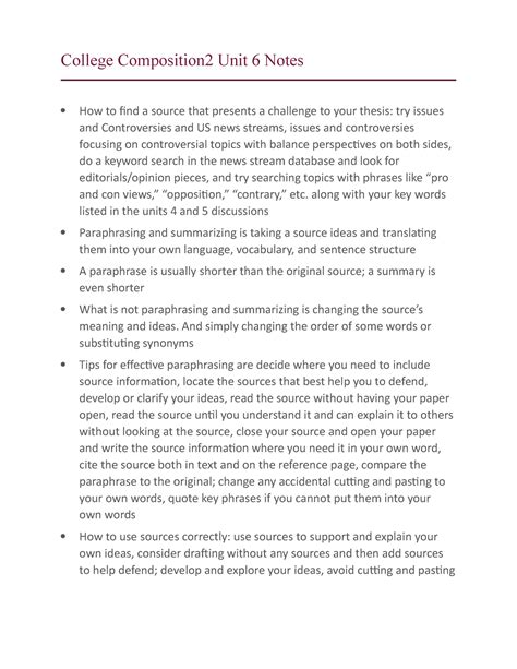 College Composition 2 Unit 6 Notes - College Composition2 Unit 6 Notes ... 