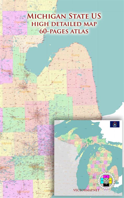 Michigan State US Tourist Road Map multi-page atlas, contains 60 pages ...