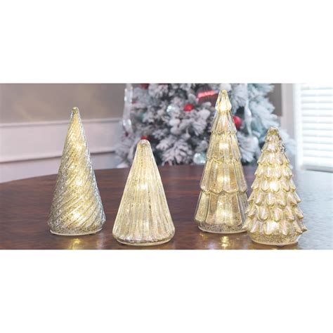 Mercury Glass Trees With Led Lights Set 4 Pc Set Christmas Decoration Ebay